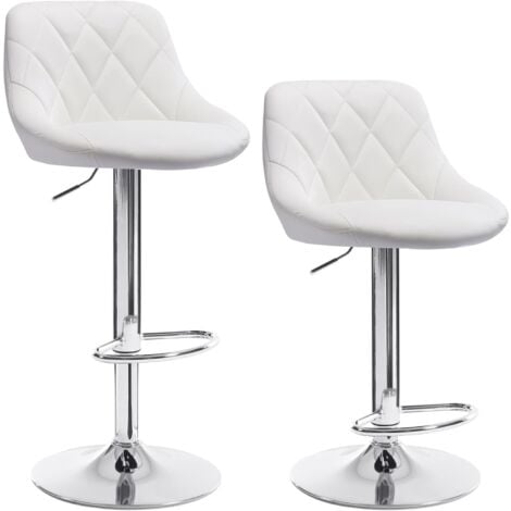 Lot de 2 Tabourets de bar WOLTU, Tabouret en cuir synthétique, Siège bien rembourré, Hauteur réglable, Facile à nettoyer, Blanc