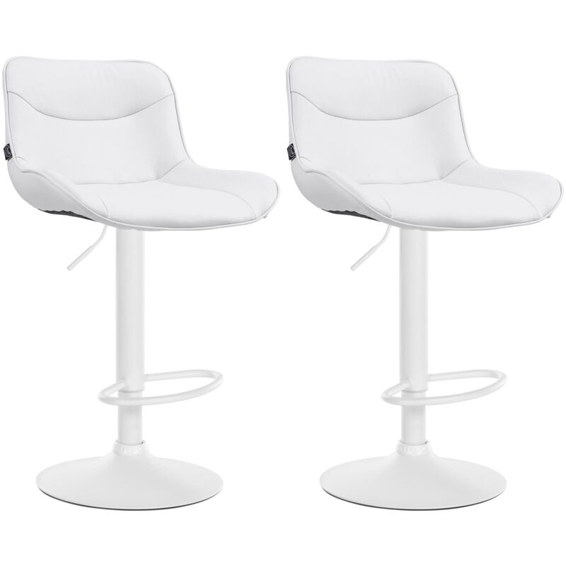 Lot de 2 tabourets de bar x1 avec coutures décoratives en PVC blanc pied en trompette métal blanc 100004456