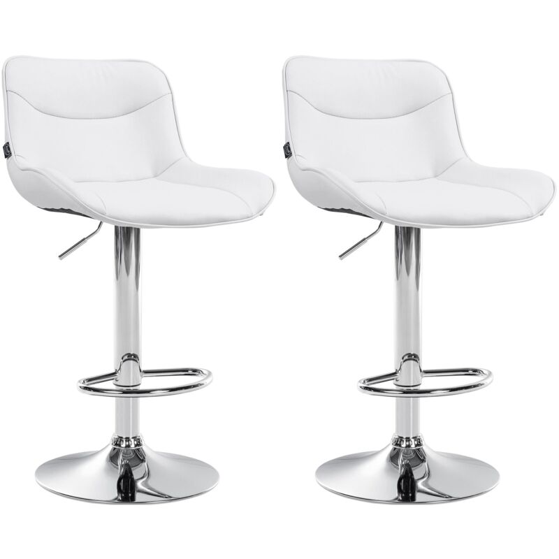 Lot de 2 tabourets de bar x1 avec coutures décoratives en pvc blanc pied en trompette métal chromé 100004448