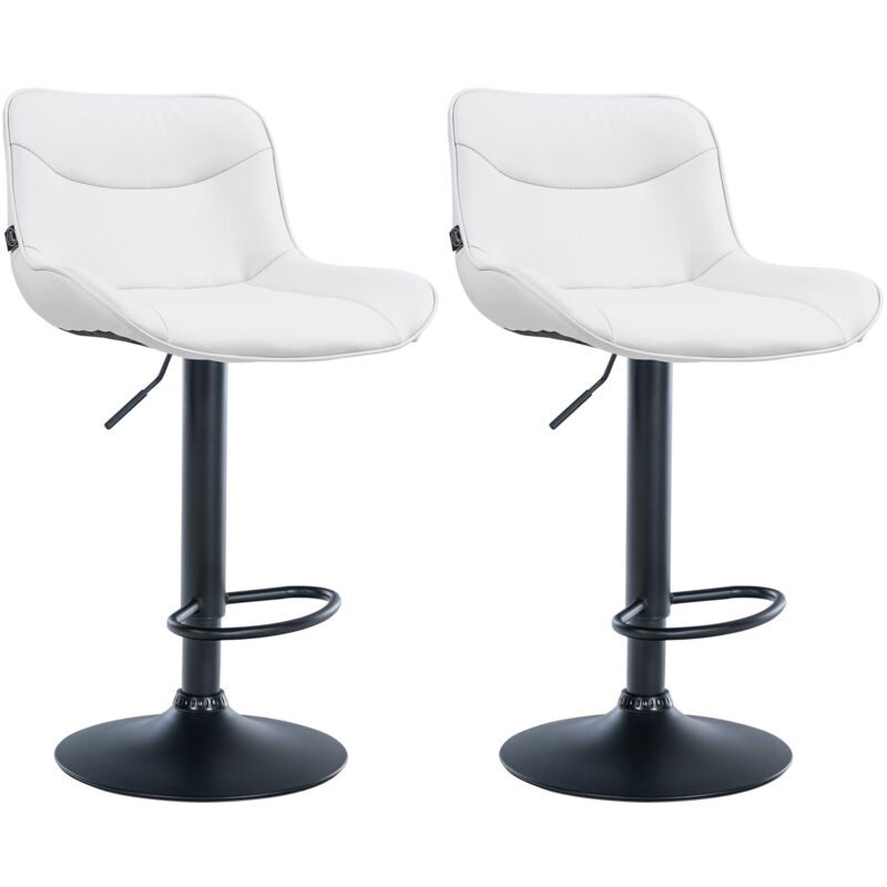 Décoshop26 - Lot de 2 tabourets de bar x1 avec coutures décoratives en pvc blanc pied en trompette métal noir 100004452