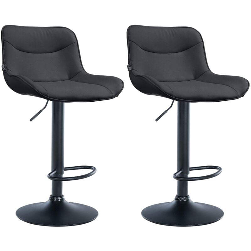 Décoshop26 - Lot de 2 tabourets de bar x1 avec coutures décoratives en pvc noir pied en trompette métal noir 100004453