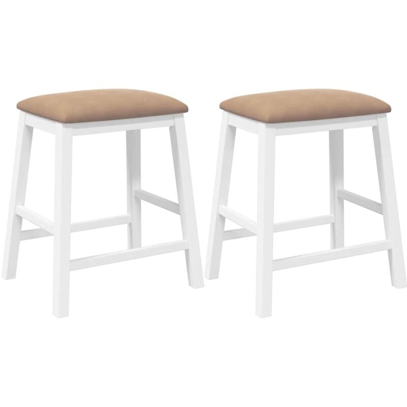 Lot de 2 Tabourets de bar，Chaise de bar avec coussins blanc bois massif d'hévéa CFW223553