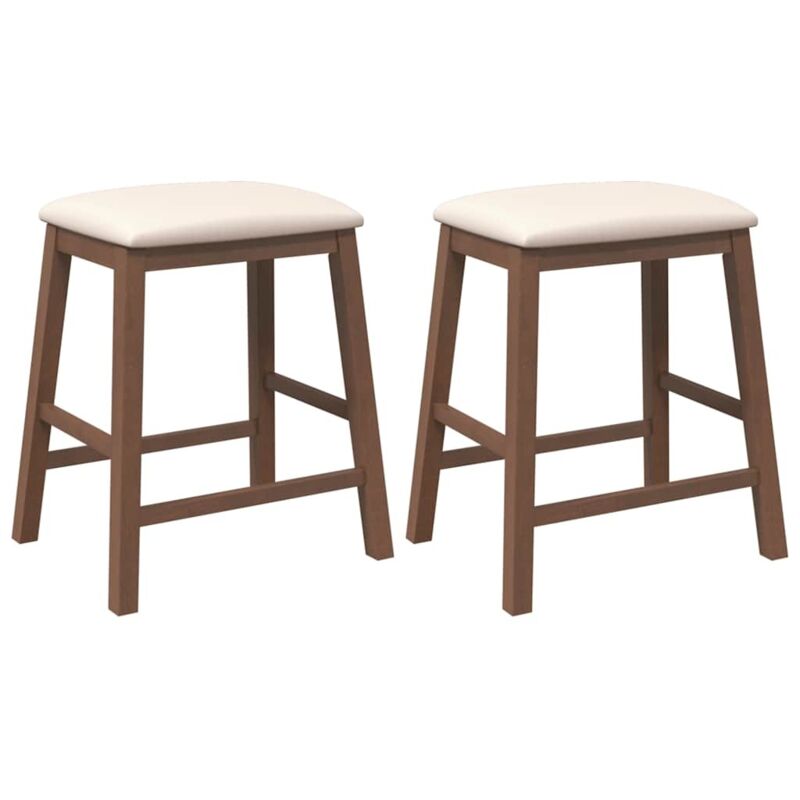 Lot de 2 Tabourets de bar，Chaise de bar avec coussins marron bois massif d'hévéa CFW231673