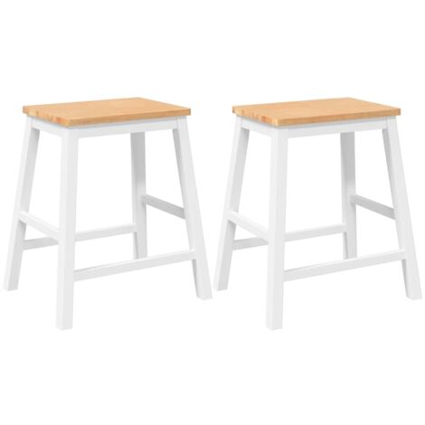 Lot de 2 Tabourets de bar,Chaise de bar blanc bois massif d'hévéa CFW132054