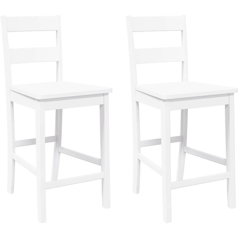 Lot de 2 Tabourets de bar，Chaise de bar blanc bois massif d'hévéa CFW241254