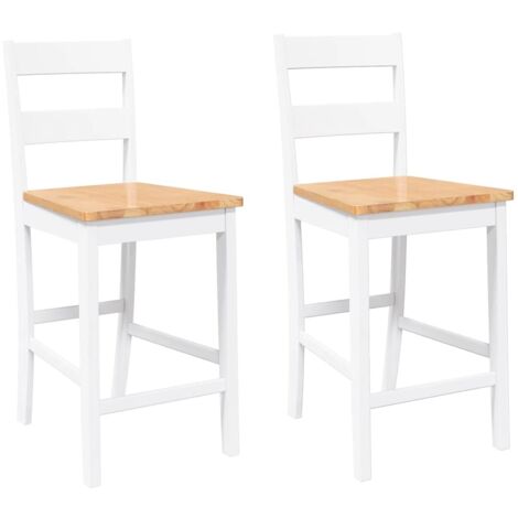 Lot de 2 Tabourets de bar,Chaise de bar blanc bois massif d'hévéa CFW600793