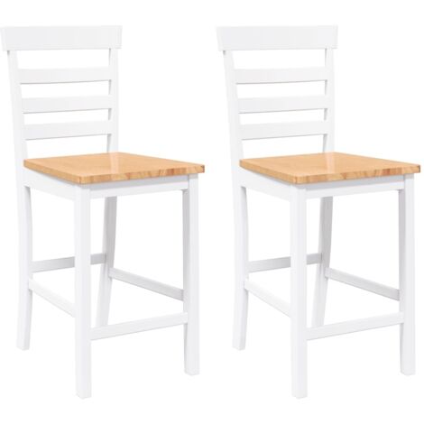 Lot de 2 Tabourets de bar,Chaise de bar blanc bois massif d'hévéa CFW621797