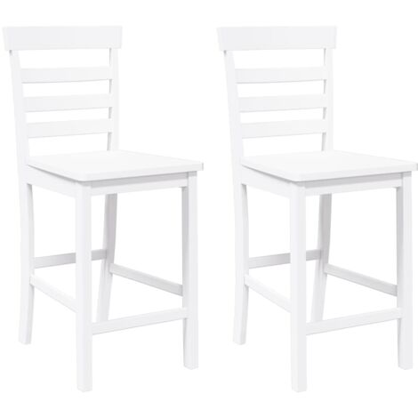 Lot de 2 Tabourets de bar,Chaise de bar blanc bois massif d'hévéa CFW655373