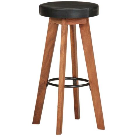 Lot de 2 Tabourets de bar，Chaise de bar Cuir véritable et bois d'acacia solide CFW259601