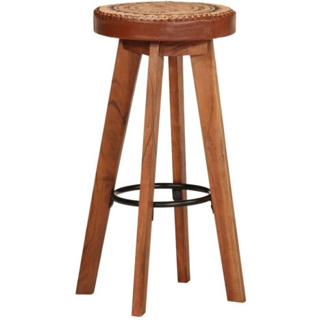 Lot de 2 Tabourets de bar，Chaise de bar Cuir véritable et bois d'acacia solide CFW816078