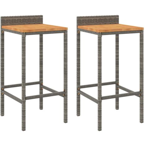 Lot de 2 Tabourets de bar，Chaise de bar gris résine tressée et bois d'acacia CFW388248