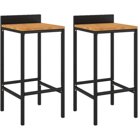 Lot de 2 Tabourets de bar，Chaise de bar noir résine tressée et bois d'acacia CFW270586