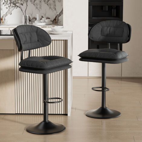 Lot de 2 Tabourets de Bar,Chaise de Bar Rembourré,Tabouret de Bar avec Repose-Pieds,Chaise Haute avec dossier,pour Bar/Cuisine, Gris Foncé