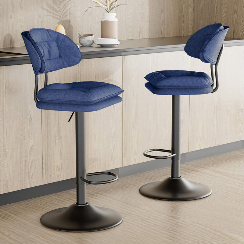 Hawthyhome - Lot de 2 Tabourets de Bar,Chaise de Bar Rembourré,Tabouret de Bar avec Repose-Pieds,Chaise Haute avec dossier,pour Bar/Cuisine Bleu