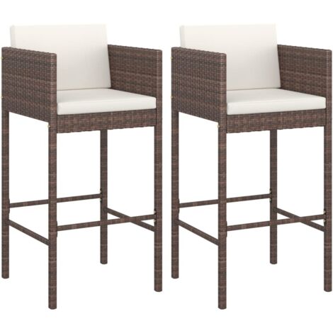 Lot de 2 Tabourets de bar，Chaise haute，Tabouret Haut avec coussins marron résine tressée CFW49828