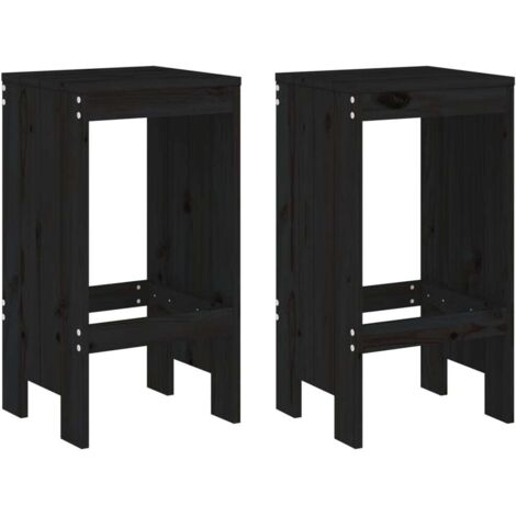 Lot de 2 Tabourets de bar，Chaise haute，Tabouret Haut noir 40x36x75 cm bois massif de pin CFW49763