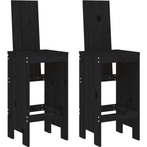 Lot de 2 Tabourets de bar，Chaise haute，Tabouret Haut noir 40x42x120 cm bois massif de pin CFW49764