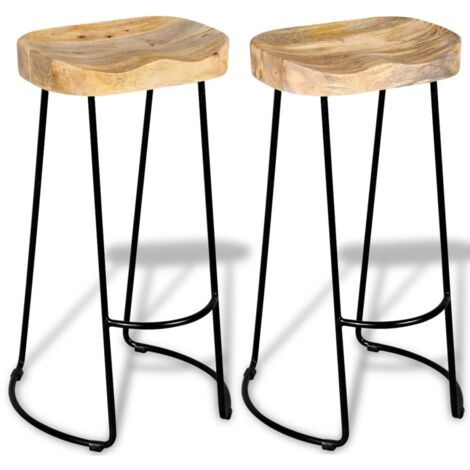 Lot de 2 Tabourets de bar,Chaises hautes de bar luxueuses bois de manguier massif -34759