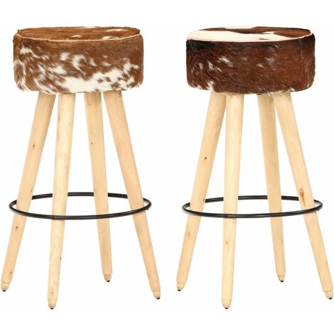 Lot de 2 Tabourets de bar,Chaises hautes de bar luxueuses cuir véritable et bois de manguier -66889