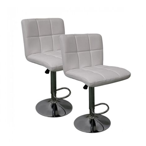 Lot de 2 Tabourets de cuisine, tabouret de bar haut en similicuir blanc réglable avec repose-pieds chromé - Longueur 44 x Hauteur 93 x Largeur 44 cm