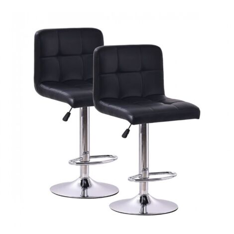 Lot de 2 Tabourets de cuisine, tabouret de bar haut en similicuir noir réglable avec repose-pieds chromé - Longueur 44 x Hauteur 93 x Largeur 44 cm