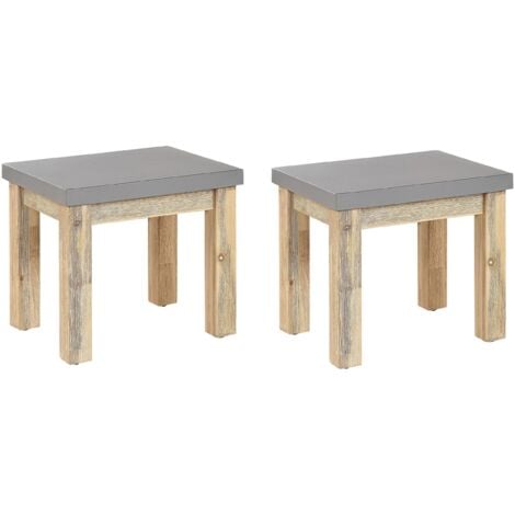 Lot de 2 tabourets de jardin en fibre-ciment gris / pieds en bois acacia clair OSTUNI