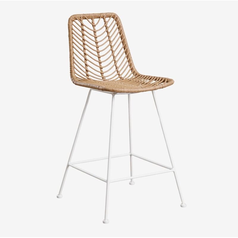 Lot de 2 Tabourets de Jardin Hauts en Rotin Synthétique Gouda Naturel Sklum naturel ↑65 cm Blanc