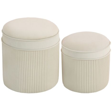 Lot de 2 tabourets de rangement avec couvercle, pouf rond en velours aspect crème 36x36x41,5 cm
