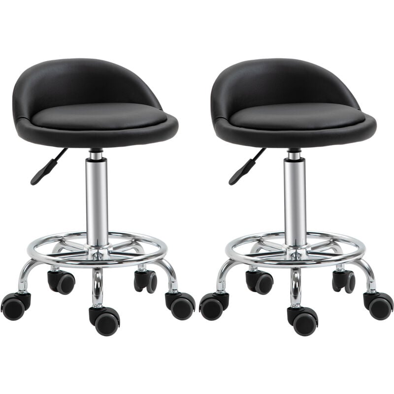 Homcom - Lot de 2 tabourets de travail massage réglables - dossier ergonomique - acier chromé pu noir