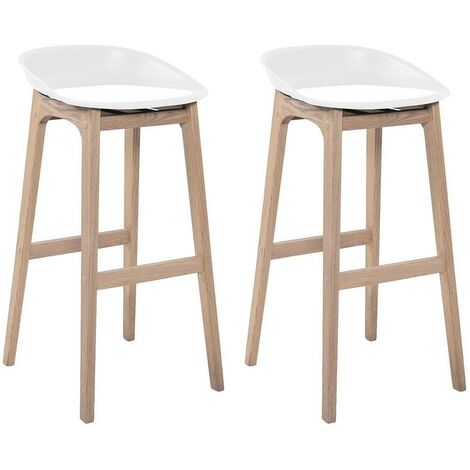 Lot de 2 tabourets d'ilot et bar 65 cm en chêne et assise blanche RIVA - Blanc