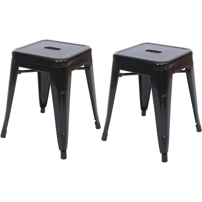Décoshop26 - Lot de 2 tabourets en métal design industriel empilable noir 040007481