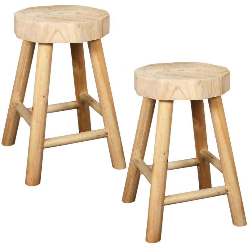 Toilinux - Lot de 2 Tabourets en Paulownia