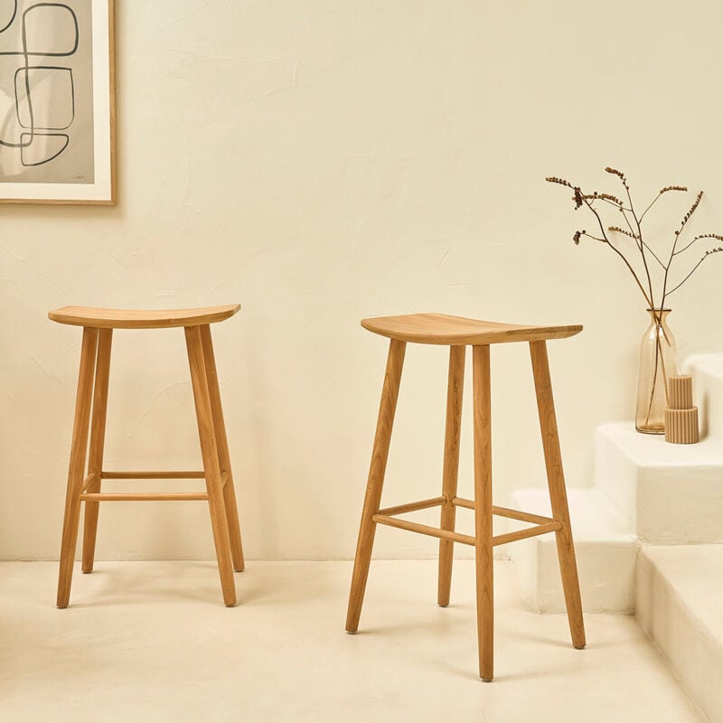 Berah Getah - Lot de 2 tabourets en teck massif 75 cm