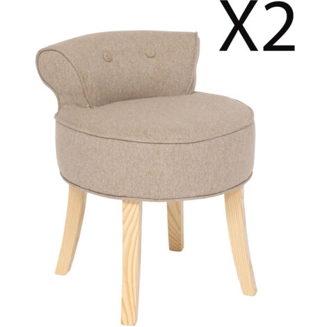 Lot de 2 tabourets en velours coloris beige et pieds en bois naturel - Longueur 46 x Profondeur 49 x Hauteur 58 cm