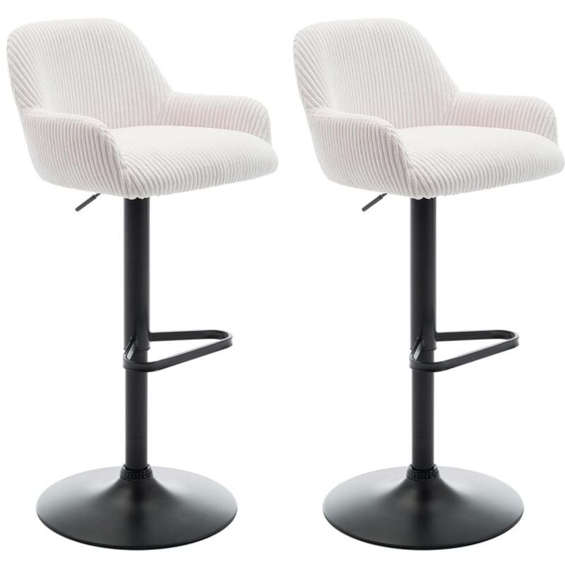 Vente-unique - Lot de 2 tabourets en velours côtelé et métal noir - Hauteur réglable - Crème - liliya