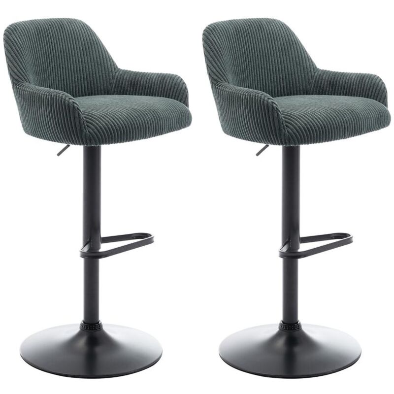 Lot de 2 tabourets en velours côtelé et métal noir - Hauteur réglable - Vert - LILIYA