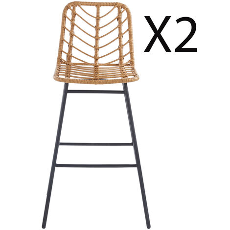 Lot de 2 tabourets hauts en polyéthylène coloris naturel, pieds en métal noir - Longueur 41 x profondeur 54 x hauteur 102 cm -PEGANE-
