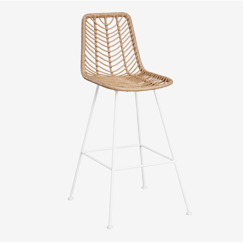 Sklum - Lot de 2 tabourets hauts en rotin synthétique Gouda Natural naturel ↑75 cm Blanc