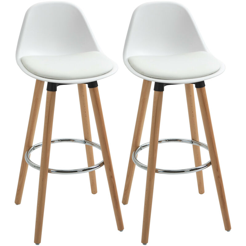 Lot de 2 tabourets hauts scandinaves ELIAS bois et blanc