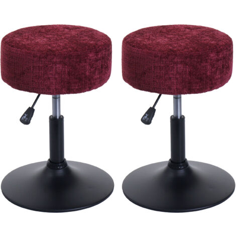 Lot de 2 tabourets HWC-C22, pouf, réglable en hauteur pivotant Ø 37cm Tissu Chenille (465g/m²) MVG  bordeaux