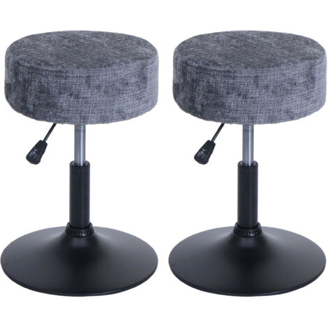 Lot de 2 tabourets HWC-C22, pouf, réglable en hauteur pivotant Ø 37cm Tissu chenille (465g/m²) MVG  gris foncé
