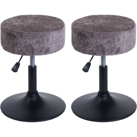 Lot de 2 tabourets HWC-C22, pouf, réglable en hauteur pivotant Ø 37cm Tissu Chenille (465g/m²) MVG  marron