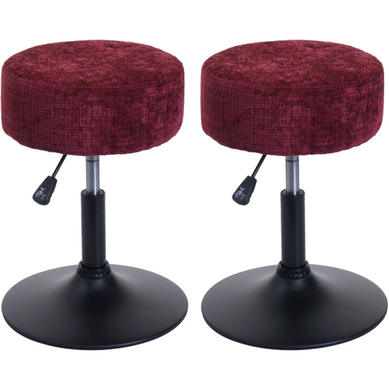 Mendler - Lot de 2 tabourets HWC-C22, pouf, réglable en hauteur pivotant ø 37cm Tissu Chenille (465g/m²) mvg bordeaux