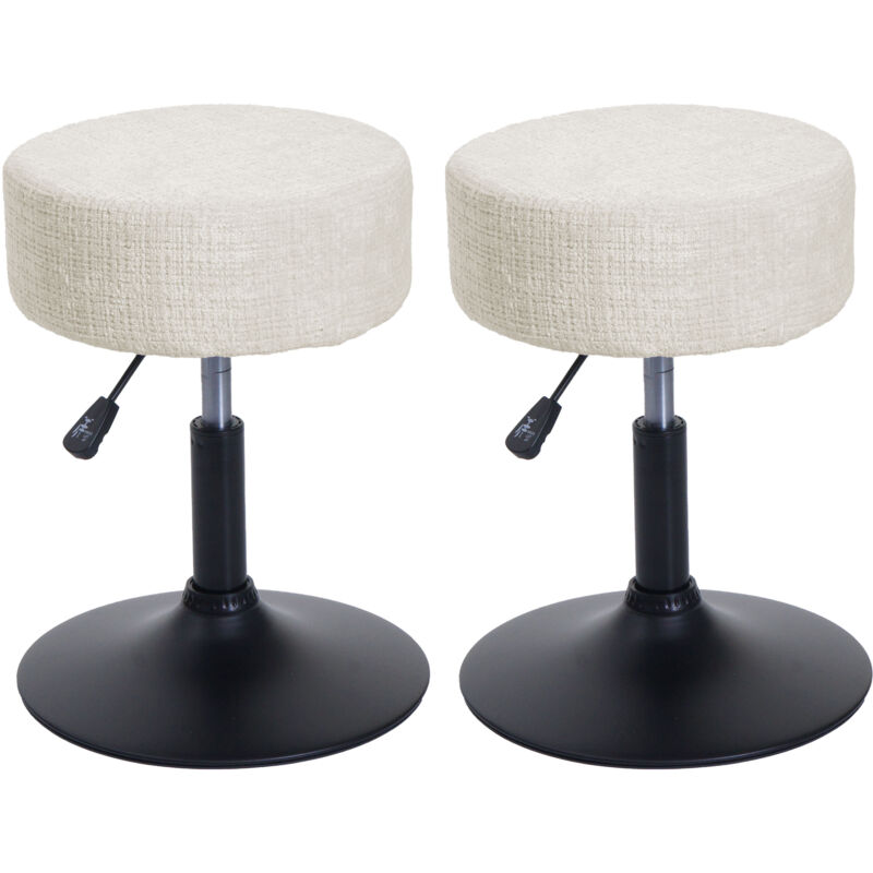 Lot de 2 tabourets HW C-C22, pouf, réglable en hauteur pivotant ø 37cm Tissu chenille (465g/m²) mvg crème-blanc