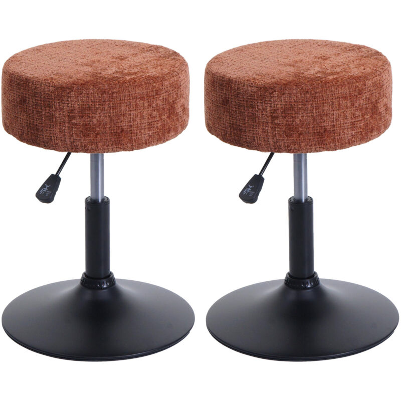 Mendler - Lot de 2 tabourets HWC-C22, pouf, réglable en hauteur pivotant ø 37cm Tissu chenille (465g/m²) mvg terracotta