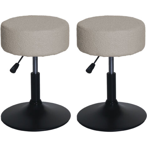Lot de 2 tabourets HWC-C22, tabouret de maquillage, réglable en hauteur pivotant Ø 37cm Tissu Bouclé 450g/m² MVG  beige