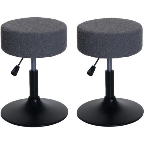 Lot de 2 tabourets HWC-C22, tabouret de maquillage, réglable en hauteur pivotant Ø 37cm Tissu Bouclé 450g/m² MVG  gris