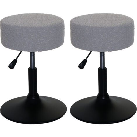 Lot de 2 tabourets HWC-C22, tabouret de maquillage, réglable en hauteur pivotant Ø 37cm Tissu Bouclé 450g/m² MVG  gris