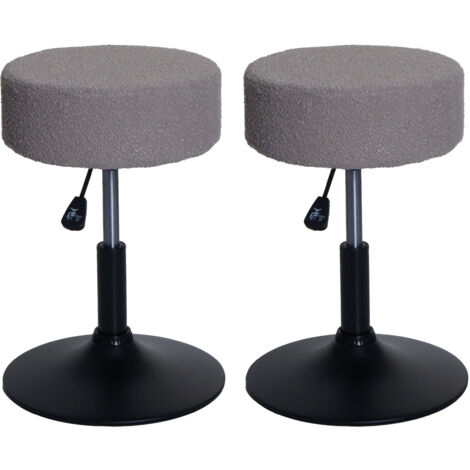 Lot de 2 tabourets HWC-C22, tabouret de maquillage, réglable en hauteur pivotant Ø 37cm Tissu Bouclé 450g/m² MVG  taupe