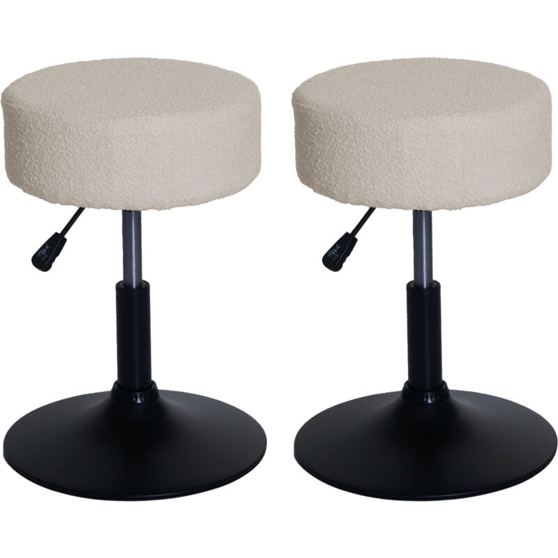 Lot de 2 tabourets HW C-C22, tabouret de maquillage, réglable en hauteur pivotant ø 37cm Tissu Bouclé 450g/m² mvg crème